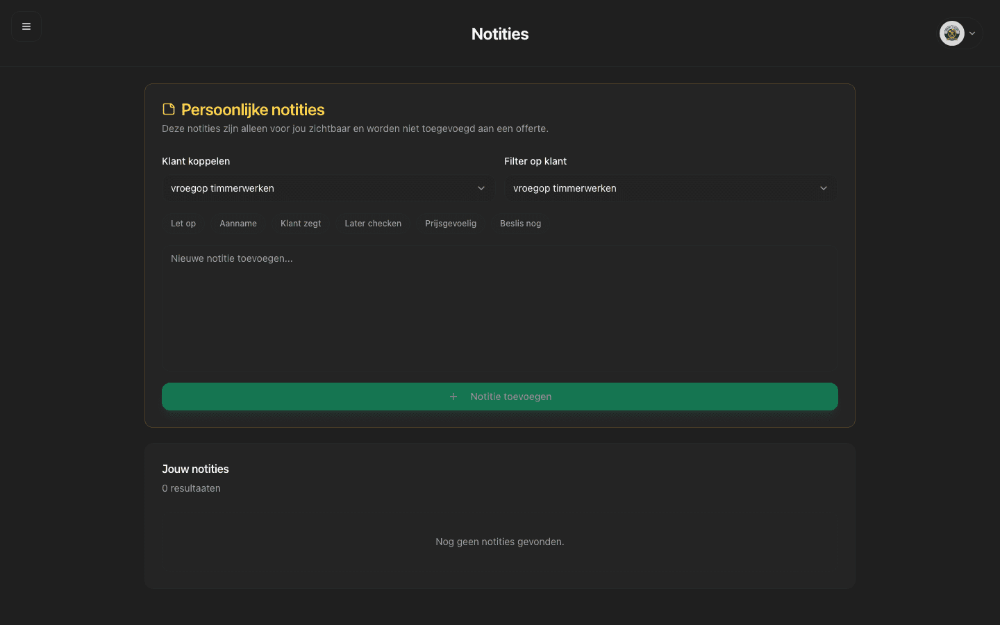 OfferteHulp Notities - Houd persoonlijke notities bij