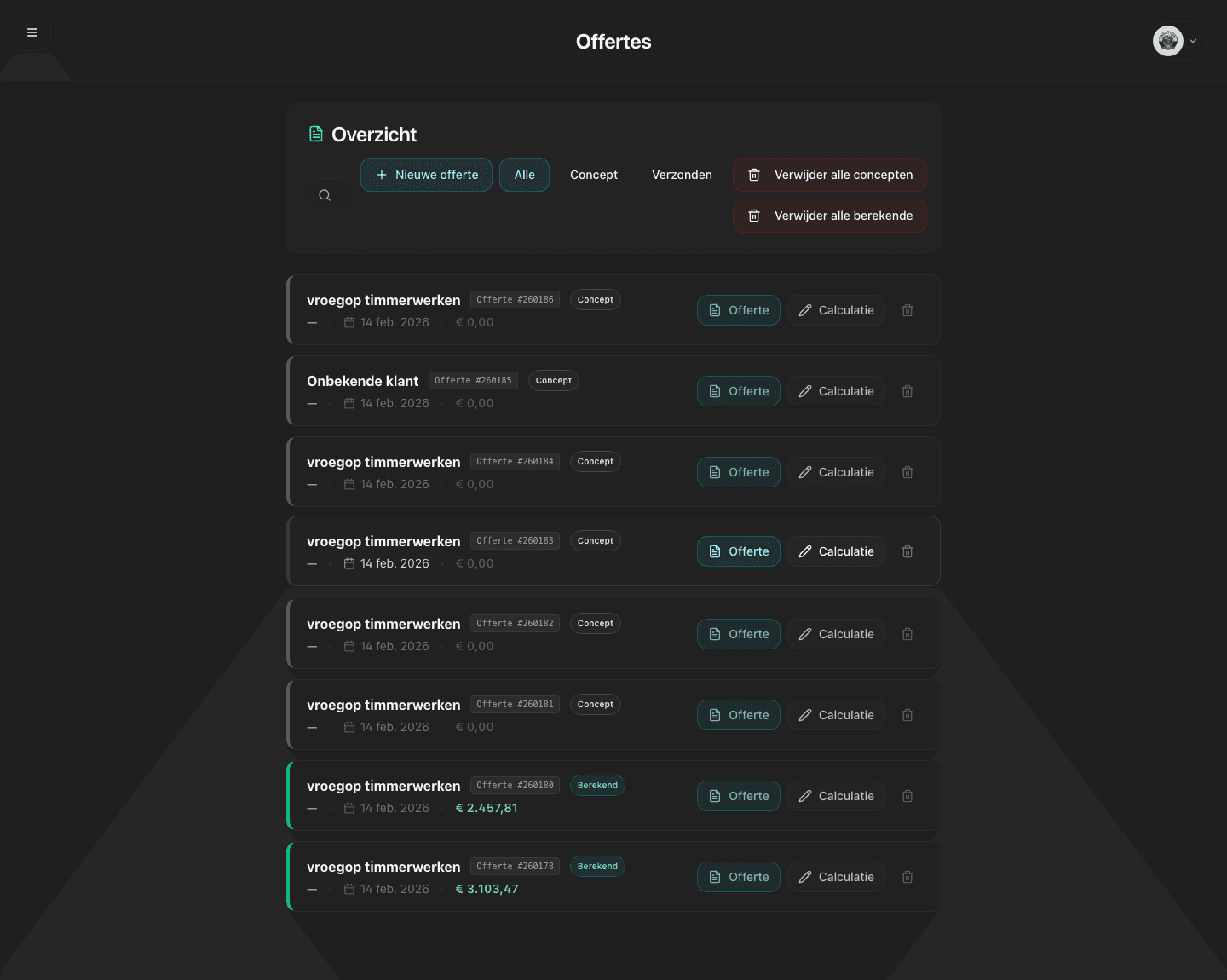 OfferteHulp - Offertes overzicht met status monitoring