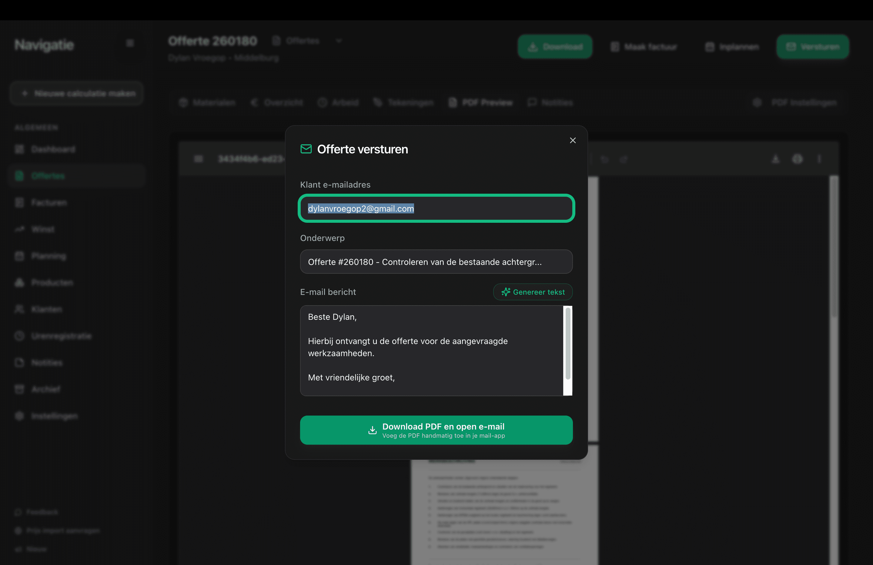OfferteHulp Offerte Workspace - Versturen