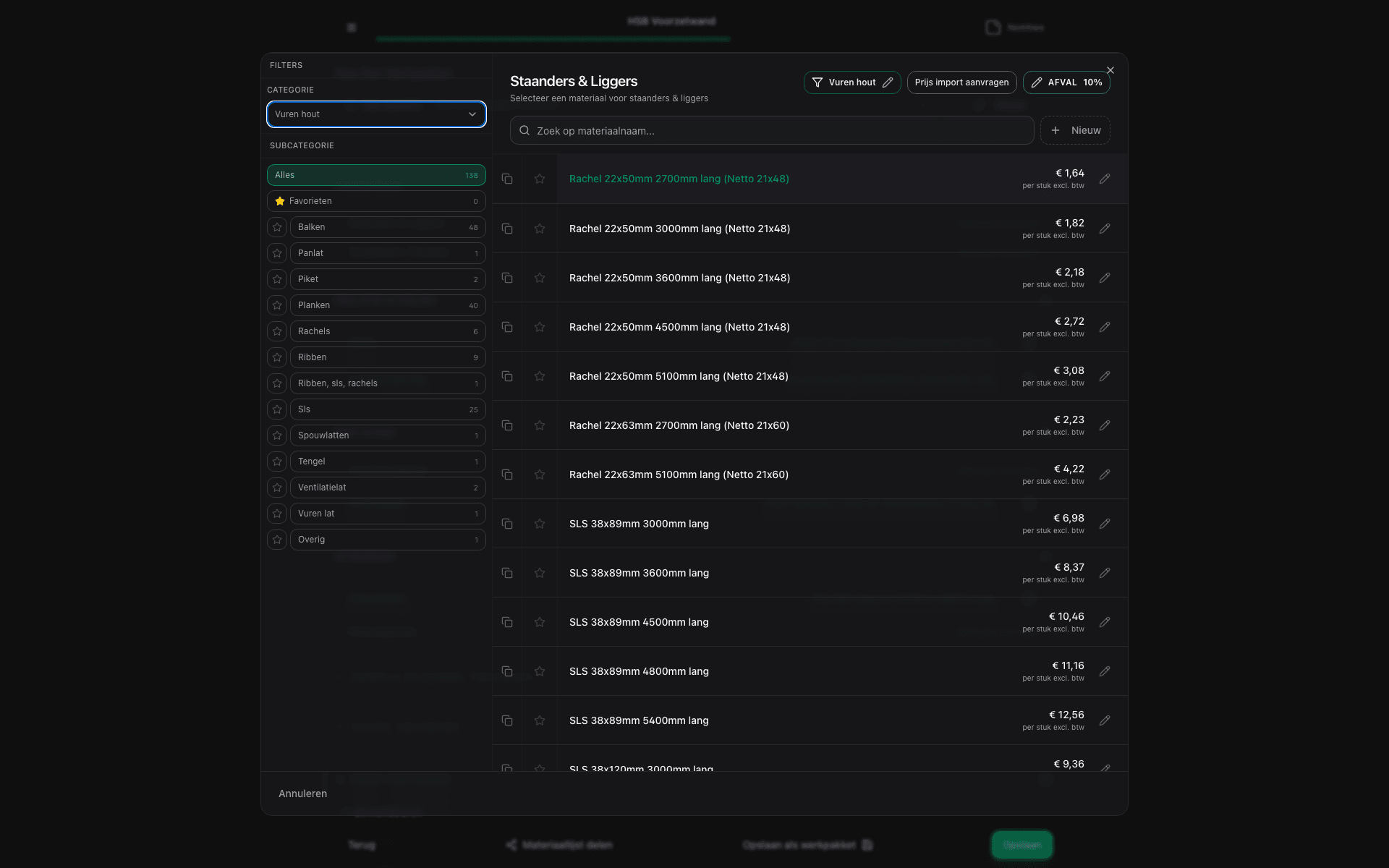 OfferteHulp - Materiaal selector