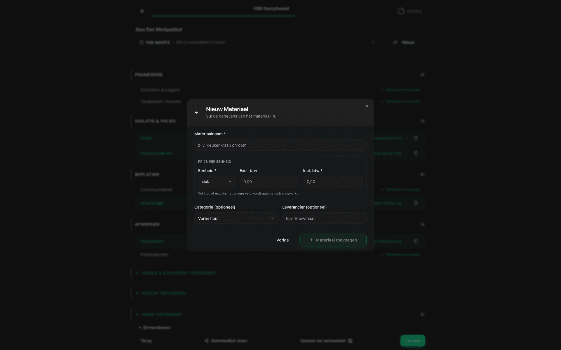 OfferteHulp - Nieuw materiaal modal