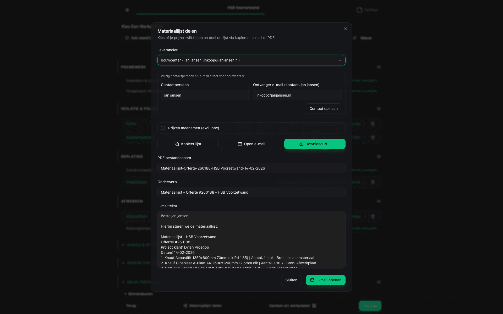 OfferteHulp - Materiaallijst delen (boven)