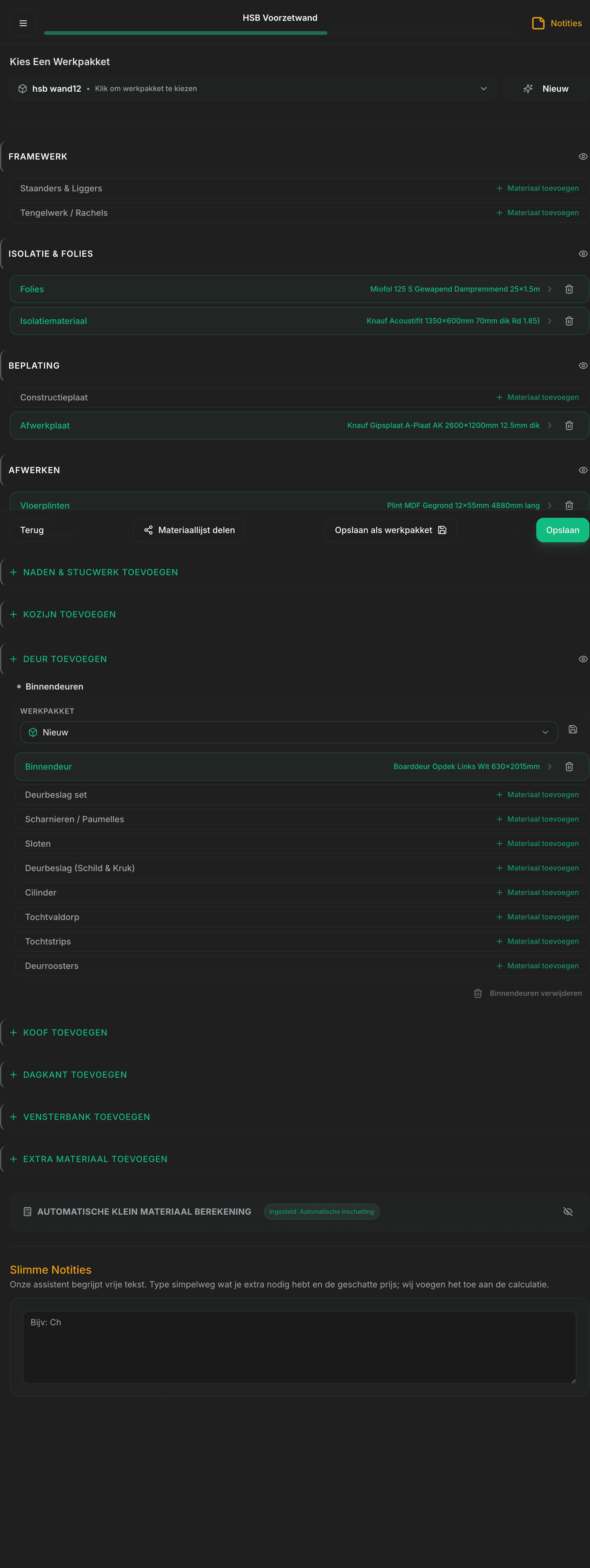 OfferteHulp Calculatie Stap 4 - Materialen selecteren