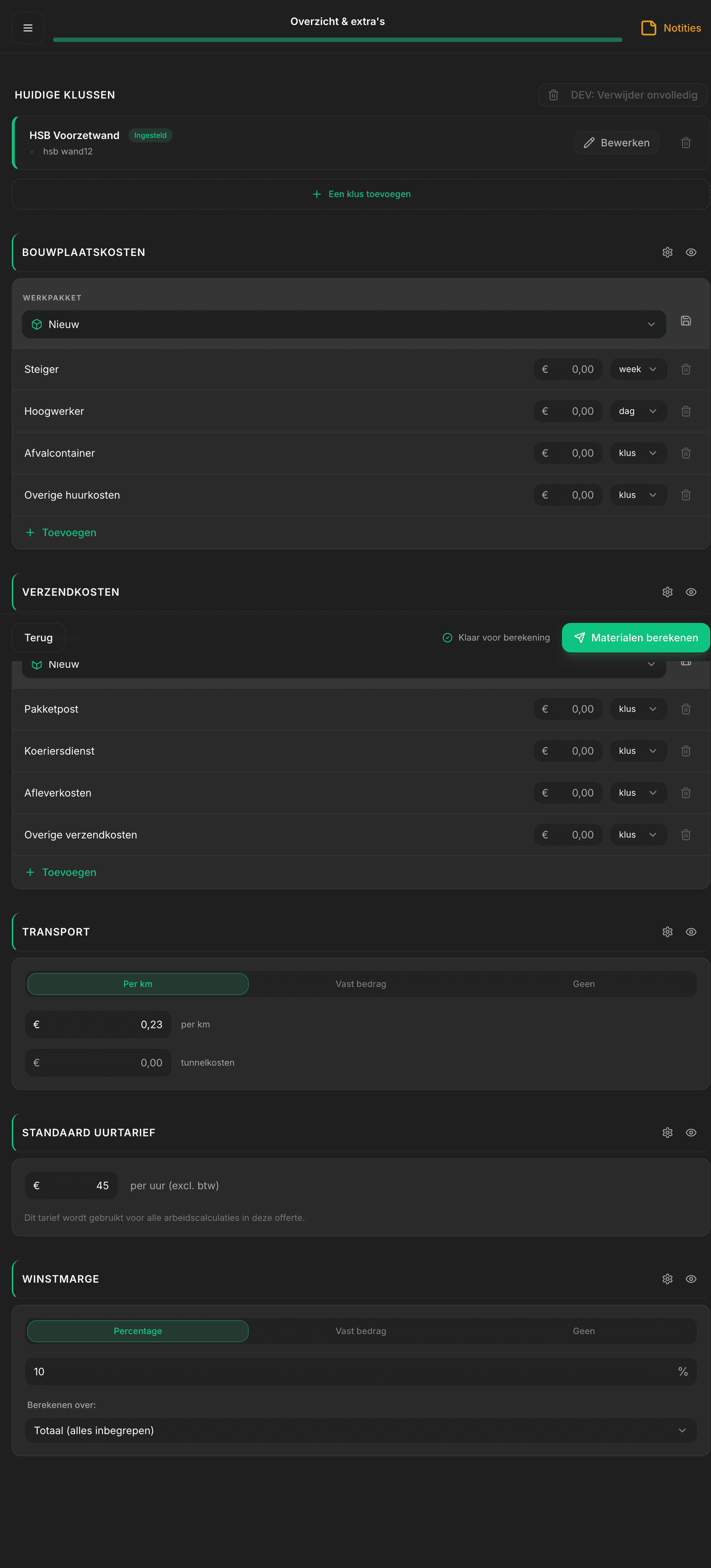 OfferteHulp Calculatie Stap 6 - Overzicht en extras